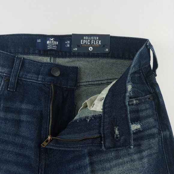 Hollister Epic Flex Athletic Skinny Jeans Men's Size 28 x 30 Dark Wash Ripped - Picture 6 of 8
